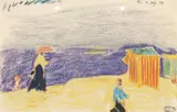 Lyonel Feininger, Dame und Kinder am Strand in Heringsdorf (Figures on the Beach), 1911, Coloured chalk and pen and ink on paper