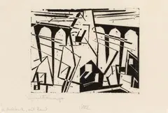 Viadukt by Lyonel Feininger, 1918, Woodcut on tissue paper, sold Dec 2017