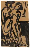 Zwei nackte Mädchen by Ernst Ludwig Kirchner, Circa 1912-1914, Brush and India ink drawing on smooth, brown paper. Verso with a sketch of plant and flower motifs in pencil 58.4/59.4 x, sold Dec 2017