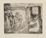 Ernst Ludwig Kirchner, Melkender Bauer im Stall, 1919, Etching on wove paper 19.9 x 25.1/