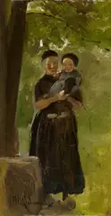 Mutter mit Kind unter Bäumen stehend by Max Liebermann, 1898, Oil on paper, mounted on artist's board, sold Dec 2017