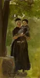 Mutter mit Kind unter Bäumen stehend by Max Liebermann, 1898, Oil on paper, mounted on artist's board, sold Dec 2017