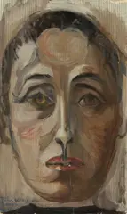 Dora Maar, Autoportrait. Verso: Nature Morte au pichet, Oil on imprinted card with a diagonal pattern embossing "MARCEL ROCHAS PARIS", India ink and gouache verso