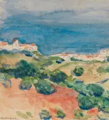 Albert Marquet, Terre Rouge (Montplaisant), 1945, Charcoal drawing and watercolour on chamois-coloured paper