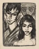 Otto Mueller, Selbstbildnis mit Modell und Maske, 1921-1922, Lithograph on chamois-coloured soft copperplate printing paper
