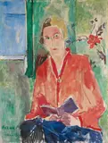 Oskar Moll, Lesende mit roter Jacke (Bildnis Ursula Waetzoldt), 1925, Oil on canvas