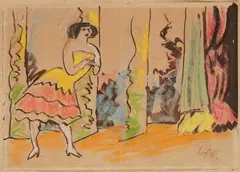 Variété by Max Pechstein, Circa 1910, Oil pastels and brush and India ink on brownish sketchpad paper with perforations to left margin, sold Dec 2017