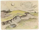 Max Pechstein, Dünenlandschaft (Rowe), 1928, Coloured chalk drawing on drawing paper. 15.8/