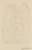 Pablo Picasso, Jeune Sculpteur grec avec sa sculpture: Un Homme et un Éphèbe, 1933, Etching on Montval laid paper with watermark "Picasso"