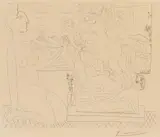 Pablo Picasso, Marie-Thérès agenouillée contemplant un groupe sculpté, 1933, Etching on Montval laid paper with watermark "Picasso"