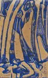 Christian Rohlfs, Gespenst, Circa 1915/1916, Woodcut hard copy in blue and black (monotype-like) on light drawing paper