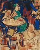 Im Café by Christian Rohlfs, 1918, Water tempera and chalk on paper, laid down on card, sold Dec 2017