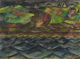 Paul Adolf Seehaus, Strasse zum Meer, 1917, Mixed media (watercolour, gouache, silver paint, India ink) on light card
