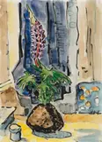 Stilleben mit Lupine by Karl Schmidt-Rottluff, 1969, Watercolour and India ink on wove paper, sold Dec 2017