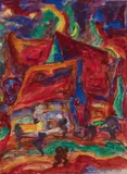 Eberhard Viegener, Im Dorf, 1920, Gouache on firm watercolour paper