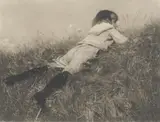Heinrich Kühn, Hans in a Meadow, c. 1907, Multiple oil transfer print on laid paper with unicorn watermark, printed c.