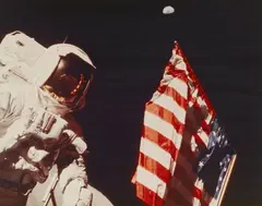 Harrison H. Schmitt next to the United States flag, Apollo 17 by Nasa, 1972, Vintage chromogenic print on Kodak paper, sold Dec 2017