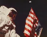 Nasa, Harrison H. Schmitt next to the United States flag, Apollo 17
