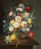 Josephine von Miller, Floral Still Life with a Lemon, Gouache on card