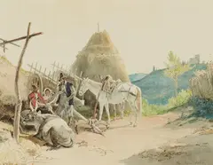 Peter von Hess, Southern Landscape with Peasants at Rest, Watercolour