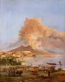 Raffaele Carelli, Two Landscapes of Naples, Oil on canvas. Each