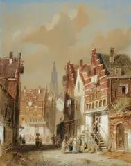 Charles Leickert, View of a Busy Street in Haarlem, Watercolour