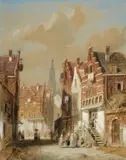 Charles Leickert, View of a Busy Street in Haarlem, Watercolour