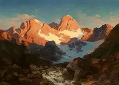 Alpenglow by Oswald Achenbach, Oil on canvas (relined), offered Nov 2017