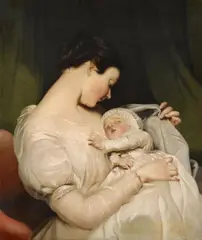 attributed to James Sant, The artist´s wife Elizabeth with their daughter Mary Edith, Oil on canvas