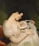 attributed to James Sant, The artist´s wife Elizabeth with their daughter Mary Edith, Oil on canvas