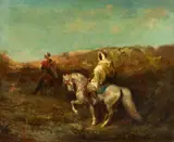 Adolf Schreyer, Two Arabian Horsemen, Oil on canvas (relined)