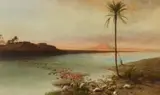 Wilhelm Gentz, Egyptian Nile Landscape with Flamingoes and Pelicans, Oil on canvas (relined)