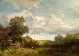 Landscape with Swallows by Carl Spitzweg, Oil on panel (parquetted), sold Nov 2017