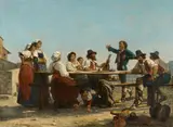 Édouard Brandon, Singer Outside an Italian Tavern, Oil on canvas (relined)