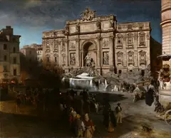 Oswald Achenbach, The Fontana di Trevi by Night, Oil on canvas