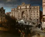 Oswald Achenbach, The Fontana di Trevi by Night, Oil on canvas