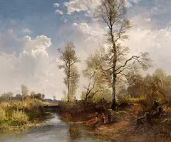 Joseph Wenglein, Figures in a River Landscape, Oil on canvas