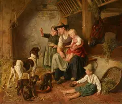 Adolf Eberle, Mother and Child in a Stable, Oil on panel