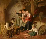 Adolf Eberle, Mother and Child in a Stable, Oil on panel