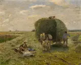 Hay Harvest in the Lower Rhine Region by Hugo Mühlig, Oil on canvas, sold Nov 2017