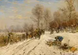 Landscape with Hunters by Hugo Mühlig, Oil on card, sold Nov 2017