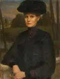 Monogrammist Fp, Portrait of a Lady in a Hat, Oil on card, mounted in a stretcher