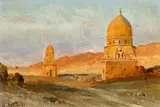 Carl Wuttke, Two Caliph's Graves in the Desert near Cairo, Oil on card