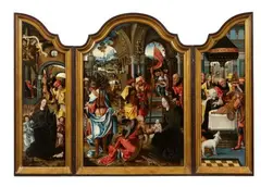 Jan van Dornicke, called Master of 1518 and studio, Triptych with the Adoration of the Magi, the Nativity, and the Circumcision of Christ, Oil on panel. Centre panel