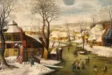 Winter Village Landscape with "The Swan" Tavern by Pieter Brueghel the Younger, Oil on panel (parquetted), offered Nov 2017