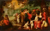 The Baptism of Christ by studio of Hendrick van Balen Jan Brueghel the Younger, Oil on panel (parquetted), with guild mark of Lambert Steen (active until ca. 1635), sold Nov 2017