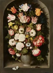 Ossias Beert, Vase of Flowers in a Stone Niche, Oil on panel