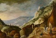 Mountainous Landscape with a Robbery by Joos de Momper, Oil on panel (parquetted), sold Nov 2017