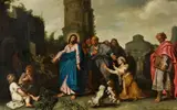 Christ and the Canaanite Woman by studio of Pieter Lastman, Oil on canvas (relined), offered Nov 2017