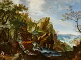 Gillis Clasz. de Hondecoeter, Rocky Landscape with the Penitent Mary Magdalene, Oil on panel